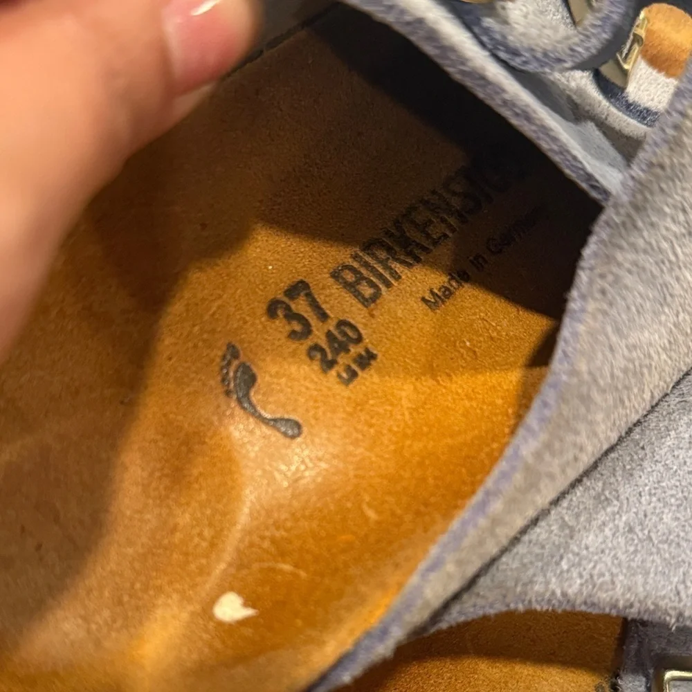 Birkenstock Blue Suede Buckle Sandals